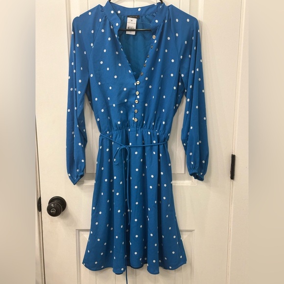 Ann Taylor Blue and White Polka Dot Button-Up Dress XS - Picture 1 of 5